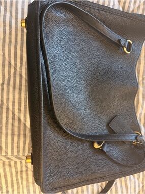 Coach Black Pebbled Leather Shoulder Bag with Gold Accents